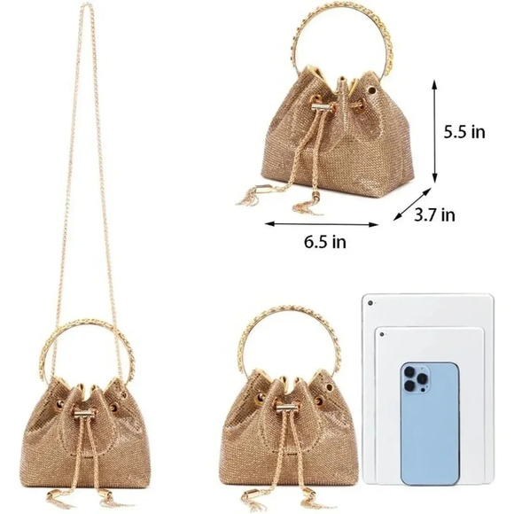 ❤️ Women Silver Glitter Handbags Shoulder Bag  Crystal Shiny Bucket Purse - Picture 4 of 6